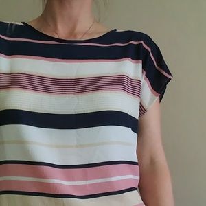 Navy, pink and cream striped blouse